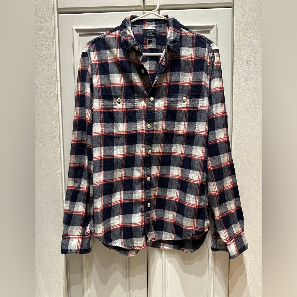 J.Crew Flannel Red White and Blue Cotton Shirt Medium